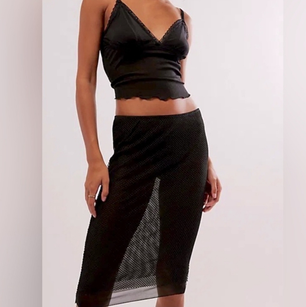 Intimately Free People On‎ My Way Fish Net Slip Skirt Midi Pencil